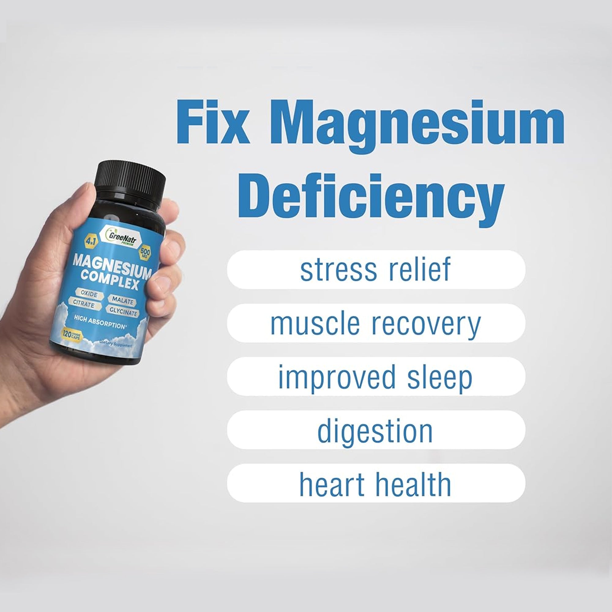 Magnesium Supplement with Glycinate, Citrate, Malate & Oxide - 120 Count