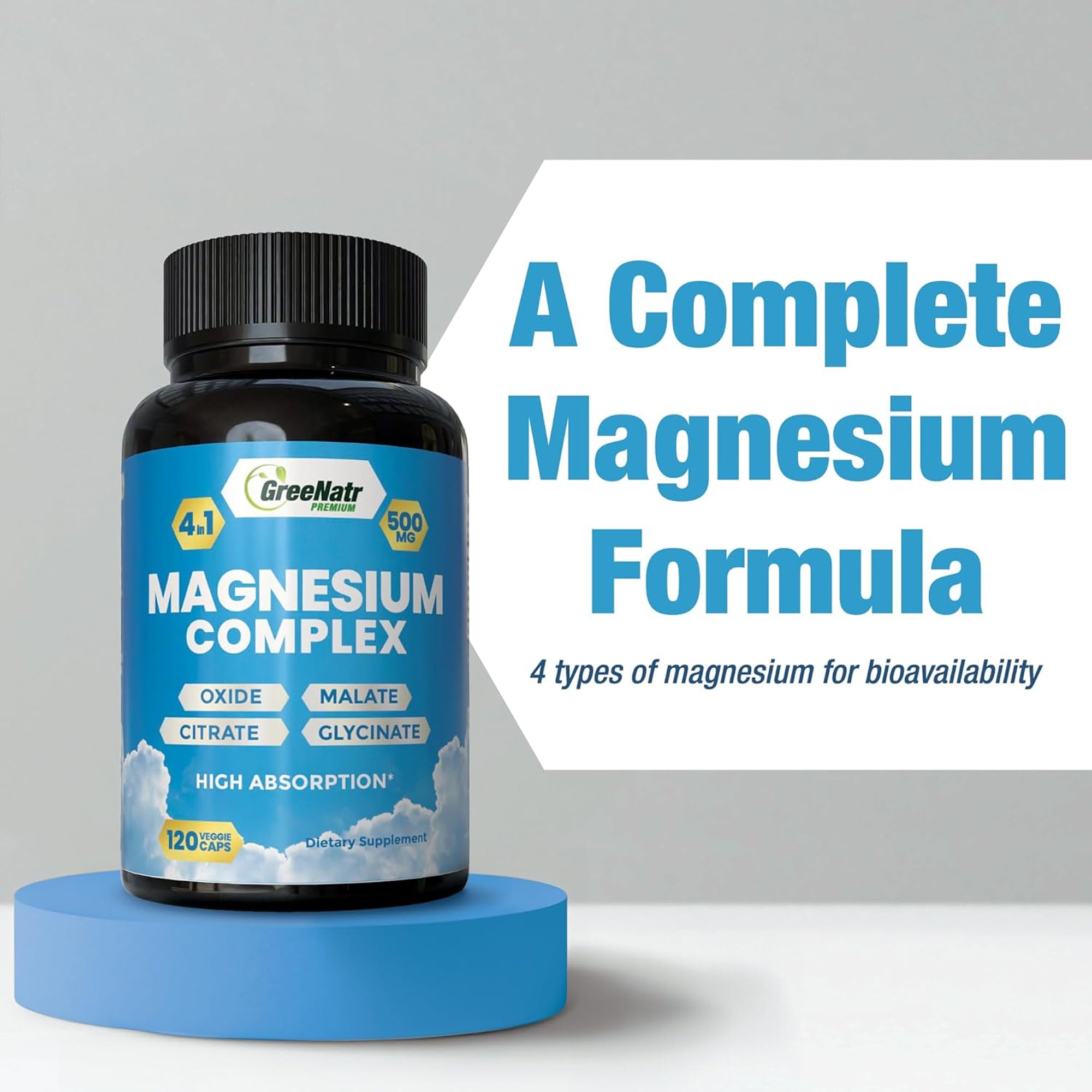 Magnesium Supplement with Glycinate, Citrate, Malate & Oxide - 120 Count