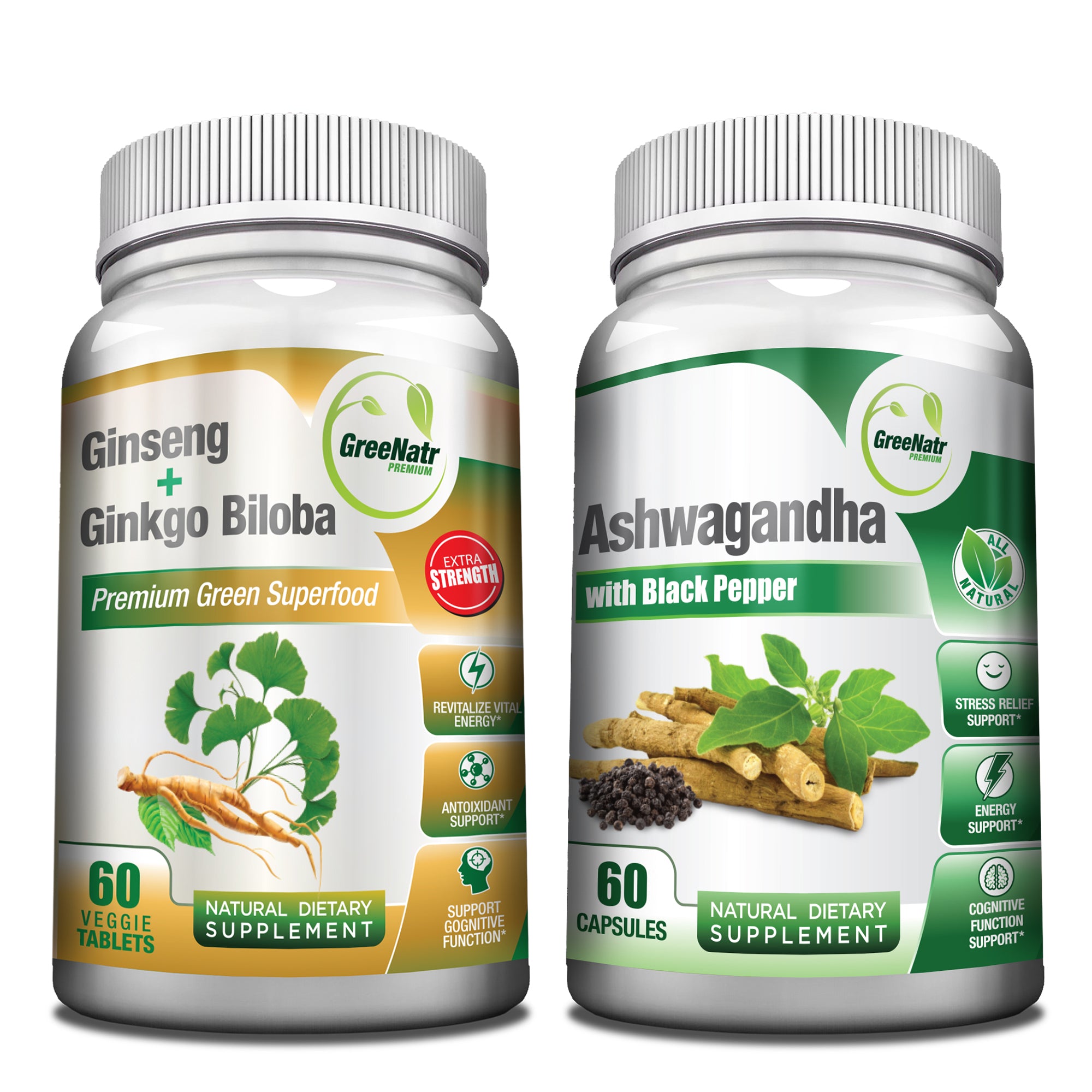 Stress & Anxiety Bundle: Ginseng & Ginkgo Biloba + Ashwagandha