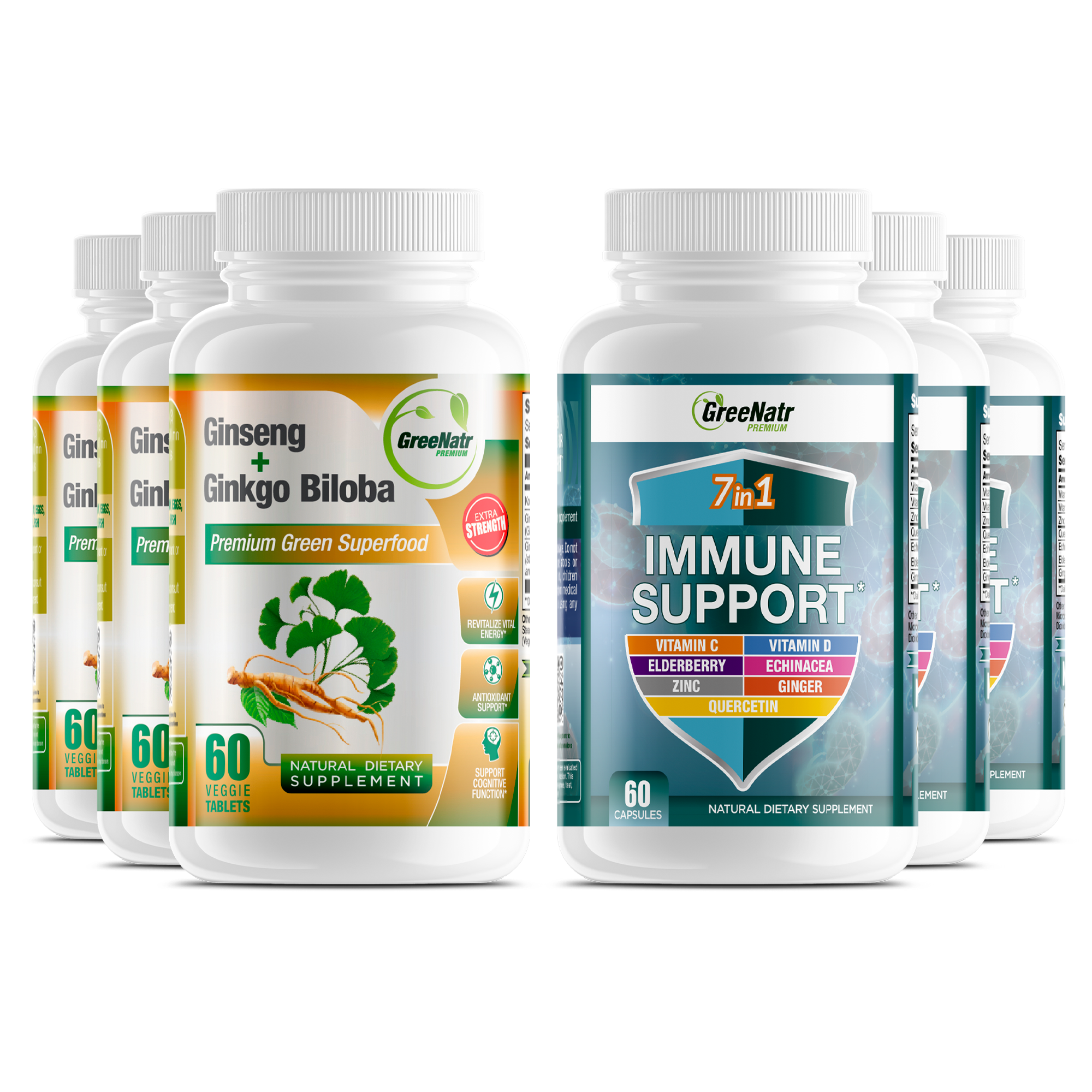 IMMUNITY & ENERGY BOOST BUNDLE: Ginseng & Ginkgo Biloba + 7 in 1 Immune Support